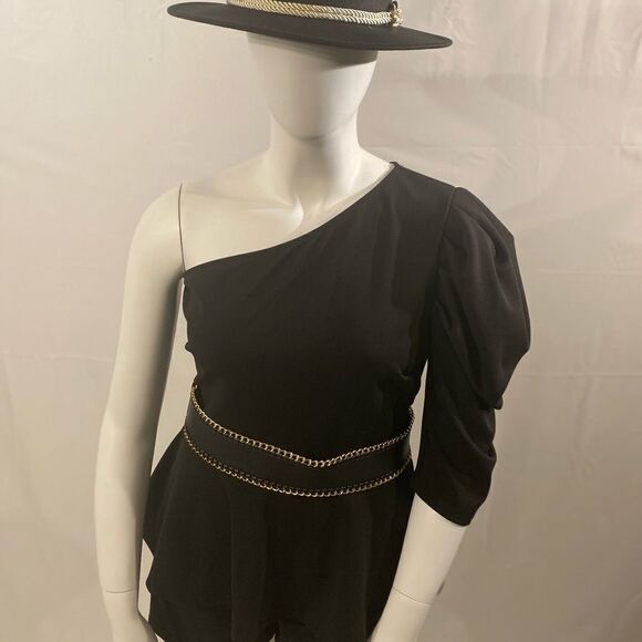 2pc Set One Shoulder Peplum Top & Shorts in Black - Size 2X - Picture 4 of 9